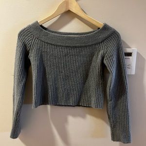 Wide neck cropped gray sweater